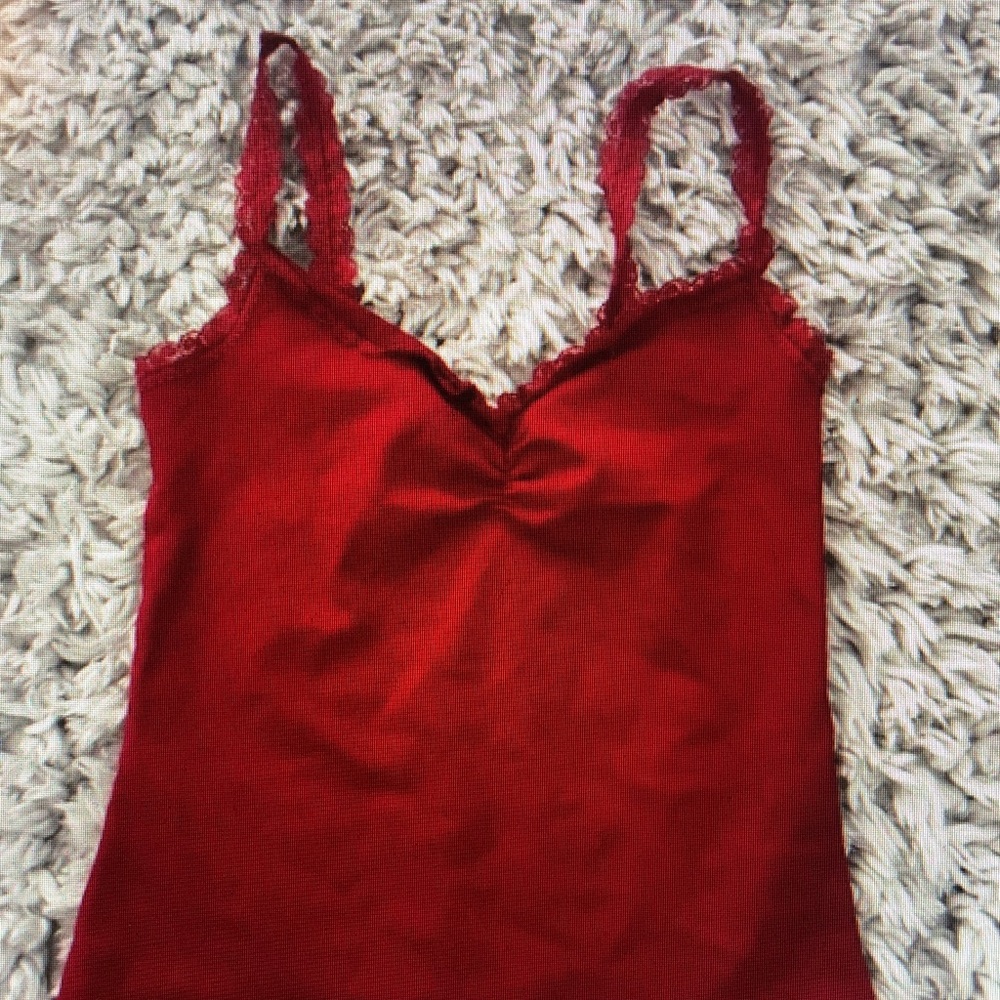 Bershka Red Lace Trim Tank Top